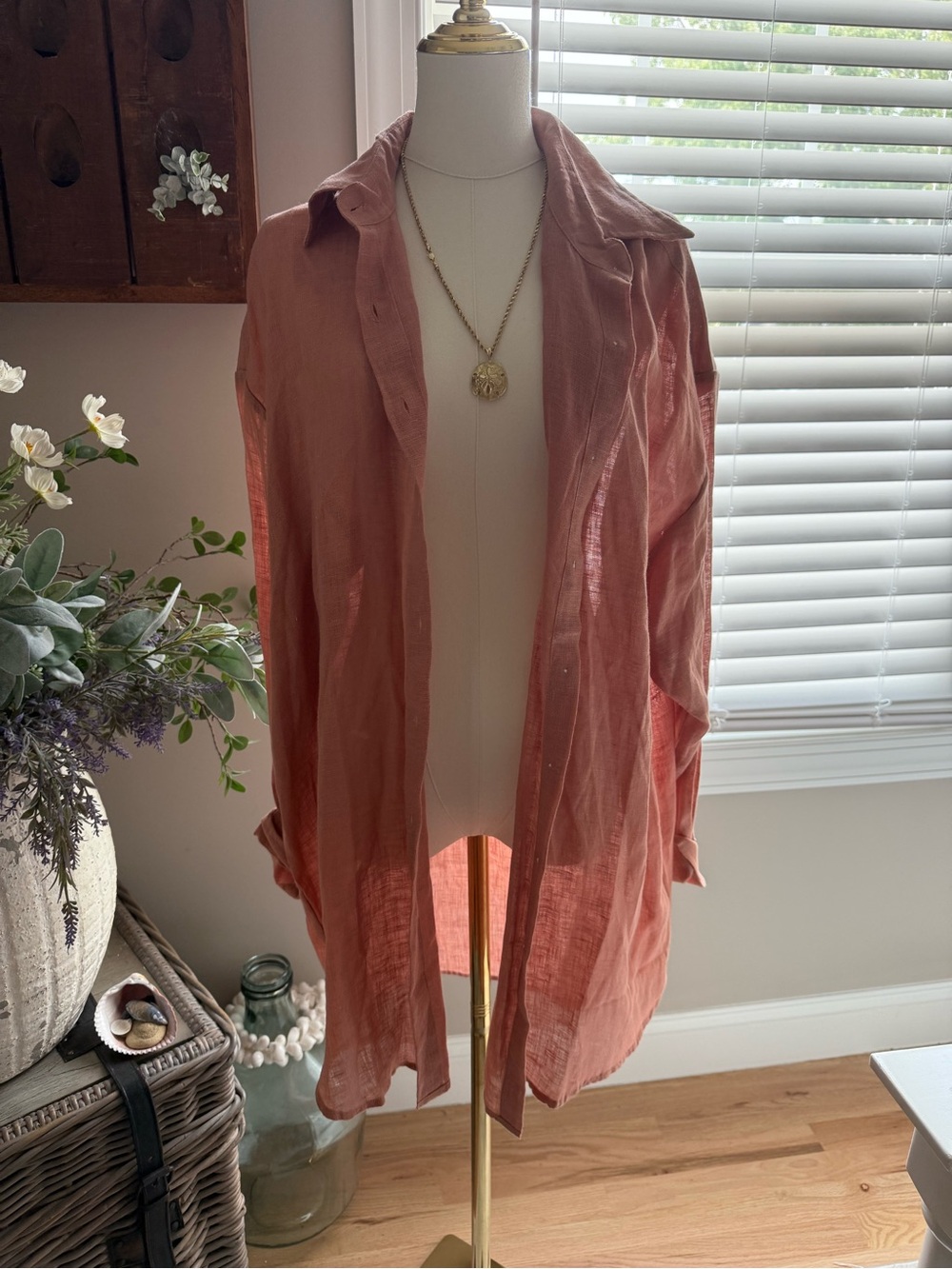 Vitamin A Lightweight Coral Button-Up Shirt